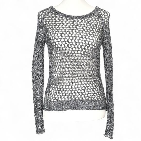 Denim & Supply Ralph Lauren Metallic Open Knit Crochet Sweater Fishnet Mobwife S - Picture 1 of 9